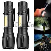 2 Pack Tactical LED Flashlight USB Rechargeable 3Modes Light Zoomable Lamp Torch