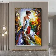 Handmade Canvas Wall Art Modern Violin Girl Classical Oil Paintings Poster Music Studio Music Classroom Decorative for Home Decor Rolled Frameless Unstretched