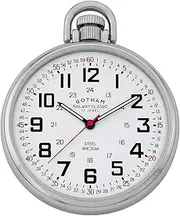 [Gotham] Men's Stainless Steel Mechanical Hand Wind Railroad Style Pocket Watch # GWC14106SX