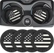 Car Cup Holder Coasters, 4 Pack American Flag Insert Car Cup Coaster, 2.75 Inch PVC Anti Slip Shockproof Embedded Drink Mat, Car Interior Decoration Accessories for SUV, Truck (Black)