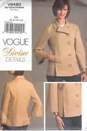Vogue 8480 uncut jacket pattern sizes 6-12 Divine Details pockets flared sleeve