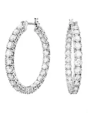 [Swarovski] Matrix Hoop Earrings Round Cut Rhodium Plated in White
