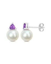 Rina Limor 10K 0.40 ct. tw. Amethyst & 8-8.5mmmm Pearl Studs
