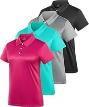 [Femdouce] Women's Polo Tee Dry Fit Golf Shirt Moisture Wicking Short Sleeve Sport Activewear Golf Polo Tops Collar with Buttons Workout