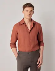 Hawes & Curtis Rust Pure Linen Slim Shirt | One Piece Collar | Full Cutaway Size: Small