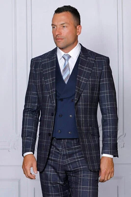 NWT 40R MENS MIDNIGHT 2 BUTTON 3PC COMPOSE SUIT DB VEST,MODERN FIT, 2 SIDE VENT