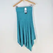 NEW Saba skirt womens XS ruby pleated knit asymmetric turquoise stretch 115164