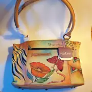 Anuschka Butterfly Floral Handpainted Organizer Crossbody Shoulderbag NWT