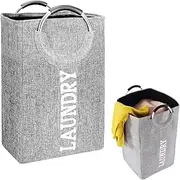 EZONEDEAL Multipurpose Collapsible Laundry Hamper Bag with Handle, 12 x 10 x 19 Inches Large Capacity Foldable Clothes Basket for Washing Storage (Grey)