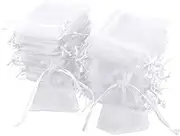 Carehabi 100 Pcs Organza Gift Bags White 7x9cm Small Jewelry Pouches Wedding Jewelry Bag Favour bags Lavender Bag for Wedding Birthday Party Christmas Candy Mesh Bags