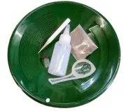 "Gold Rush Miners Kit" Real PayDirt-10" Green Gold Pan-Vial-Snuffer-Tweezers +