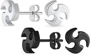 [Bling Jewelry] Unisex Small Tribal Star Swirl Stud Earrings Piercing Tragus Helix Ear Lobe Cartilage For Men Teen Women Silver Tone Black Stainless Steel