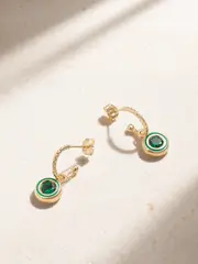 [Alison Lou] Alison Lou - Madison 14-karat Gold, Laboratory-grown Emerald And Enamel Earrings - Green - One size One size Green