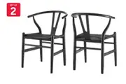 Set of 2 Matt Blatt Hans Wegner Wishbone Chairs Replica (Beech Wood Black/Black)