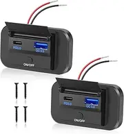Thlevel Dual USB C Charging Socket 12V Car Charger 36W QC3.0 USB & 55W PD Type C Quick Charge Socket Outlet for 12V/24V Car Boats and Marine Motorcycle Truck