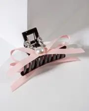 Multi Colour Bow And Pearl Claw Clip