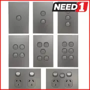 3A AU 1 2 3 4 5 6 Gang Wall Switch & Powerpoints – Silver - Slim -SAA