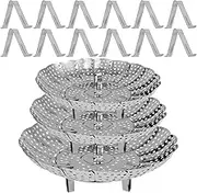 3Pcs Steamer Basket 3 Size Stainless Steel Vegetable Steamer with 12 Removable Legs Foldable Steaming Stand Pressure Cooker Accessories
