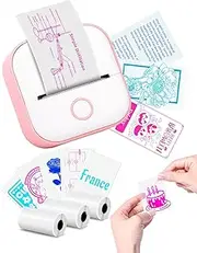 T02 Mini Printer - Print Pods Sticker Printer Memoking Portable Thermal Printer Inkless Printer Sticker Maker Machine Label Makers Pocket Printer for Study Graphics, Anatomical Diagrams, Photos, Pink