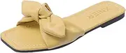 [Generic] Women Flat Sliders Summer Beach Fashion Cute Bowtie Bride Square Open Toe Hoilday Sandals Mules Slippers Flip Flops (K Yellow 4.5 UK)