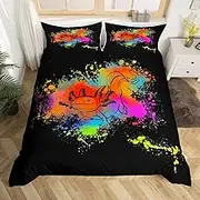 Homewish Axolotl Bed Linen Set 135 x 200 cm Cartoon Animal Comforter Cover Tie Dye Style Duvet Cover for Boys Girls Children, Watercolour Rainbow Quilt Cover with 1 Pillowcase, Zip Closure