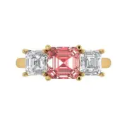3.25 Emerald 3 stone Real Red Garnet Promise Bridal Wedding Ring 14k Yellow Gold