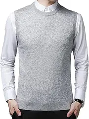 [SWJGLITTR] Mens Crew Neck Knitted Sweater Vest Knitwear Slim Fit Sleeveless Sweaters Solid Pullover for Dad Husband Vests, Light Gray, Large