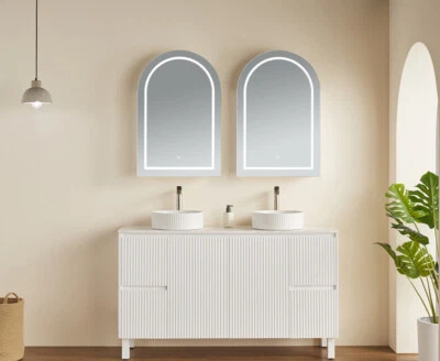 600*900*155mm Poseidon Olivia Arch Matt Black/White LED Mirror Shaving Cabinet