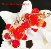 ART GLASS CEILING FAN LIGHT SWITCH PULL RED FLORAL BURST TURTLES LARGE PAIR