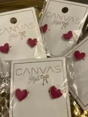 Canvas Style Heart Enameled Stud Earrings- Hot Pink - Great Valentine’s Gift!
