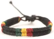 [81stgeneration] Rasta Waxed Cotton Cord Bracelet 17-28 cm - Plaited Braided Bob Marley Wristbands - Reggae Adjustable Drawstring Black Wristband - Women's Men's Bracelets