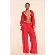 Red Floaty Drawstring Beach Pants, Red