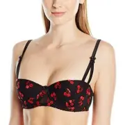 MIMI HOLLIDAY NEW 34D / 75D Silk Blend Red Cherry Lace Padded Bra Black