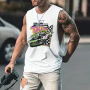 Alphabet Racing Checkerboard Graphic Print Men's Tank Top