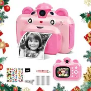 Instant Print Digital Camera for Kids 20MP Selfie Video Image Video Recorder, 12MP Photo Shooting, 180-Degree Rotating Feature Gift for 6+ Ages Kids, Pink