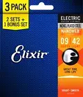 Elixir 16540 9-42 Nanoweb Super Light Electric Guitar Strings 3 Pack
