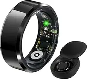 Roadtime Smart Ring Heart Rate Monitor Blood Pressure Ring Sleep Tracker Blood Oxygen Health Ring Pedometer Step Counter Calories Remote Camera Fitness Rings with Charging Case(Black 9# 19.2mm)
