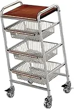Fonowx Utility Cart on Wheels, Sofa Side Table and Storage Trolley for Bedroom, Brown 3 Tier, as described
