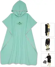 Towel Changing Robe Hooded Towel Poncho for Adults Men Women Quick Dry Lightweight Microfiber for Surfing Swimming Beach Pool Lake Water Park (Mint Green)