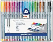 Staedtler STD334SB20A6 Triplus Fineliner Pens, .3mm, Metal Clad Tip, Pack of 20, Assorted Colors