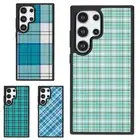 Turquoise plaid watercolor For Samsung S21 S22 S23 S24 Ultra FE Plastic TPU Case