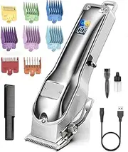 JEPEErbz Hair Trimmer for Men, Professional Hair Clippers with 8 Guide Combs, Cordless, Rechargeable, Silver