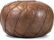 Moderner Faux Leather Pouf Unstuffed Ottoman Moroccan Footstool, Floor Footrest Cushion, Storage Solution - Natural Brown Color (Mocha, Round)