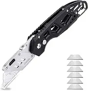 Folding Box Cutter Utility Knife Tingtio Utility Pocket Knife Box Cutter Knives with 11 Replaceable Blades, Belt Clip, Easy Release Button, Quick Change and Lock-Back Design