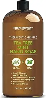 First Botany Tea Tree Mint Hand Soap - Liquid Hand Soap with Peppermint, Jojoba & Coconut Oil Multipurpose Liquid Soap Natural Bathroom Soap & Liquid hand wash - 16 oz