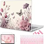 [Mektron] 2023 Microsoft Surface Laptop GO 3 Case 12.4" Compatible with Go 2/1 Laptop Cover 2022-2020 Releases Model 1943/2019 Plastic Hard Shell Case with Screen Protector, Butterfly Flower C074