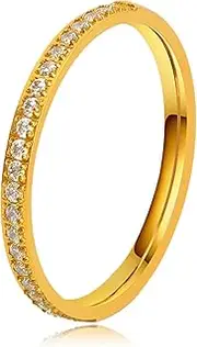 [ENDLESSNESS & ETERNITY] 1.8mm Half Eternity Wedding Band 14K Gold Plated Cubic Zirconia CZ Simulated Diamond Stackable Ring