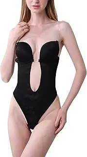 [Generic] Women Neoprene Waist Trainer Halft Back Body Shaper Bra Bodysuits Seamless Thong Lace Women's Deep V Neck Clear Strap for Parties Dresses Weddings Lingerie Stomach Control