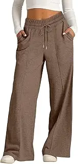 Wide Leg Sweatpants for Women High Waist Loose Fit Athletic Pants Drawstring Elastic Casual Yoga Pants with Pockets