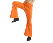 Mens 70's Deluxe Retro Disco Flare Trousers Pants Costume Dancer Dance - Orange